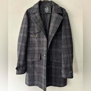 Vintage Grey Preppy Plaid Wool Grunge Midi Whimsygoth Coat - Large - Extra Large